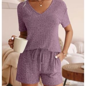 NWT Women's Ribbed Purple Knit Lounge Set